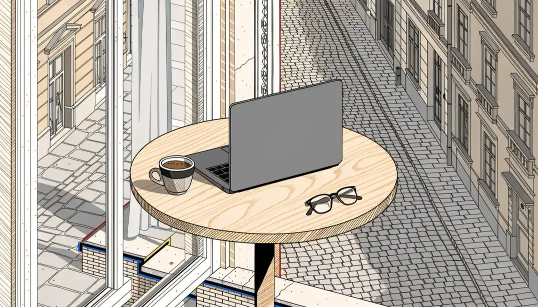 Geschlossener Laptop in einem Wiener Café mit Espresso